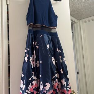 Adam Halter Fit and Flare Dress in Blue and Pink